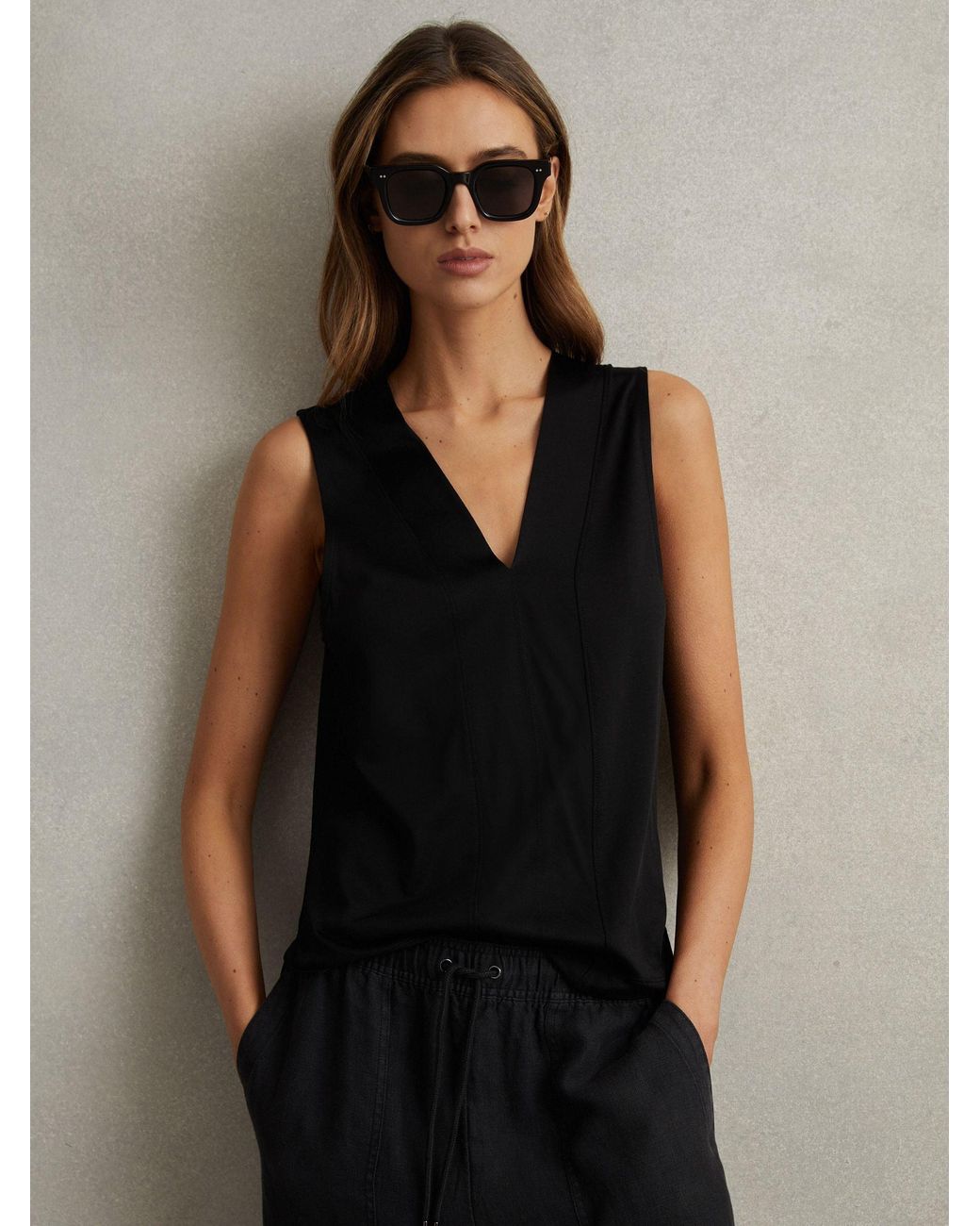 Reiss Black V-Neck Shell Top