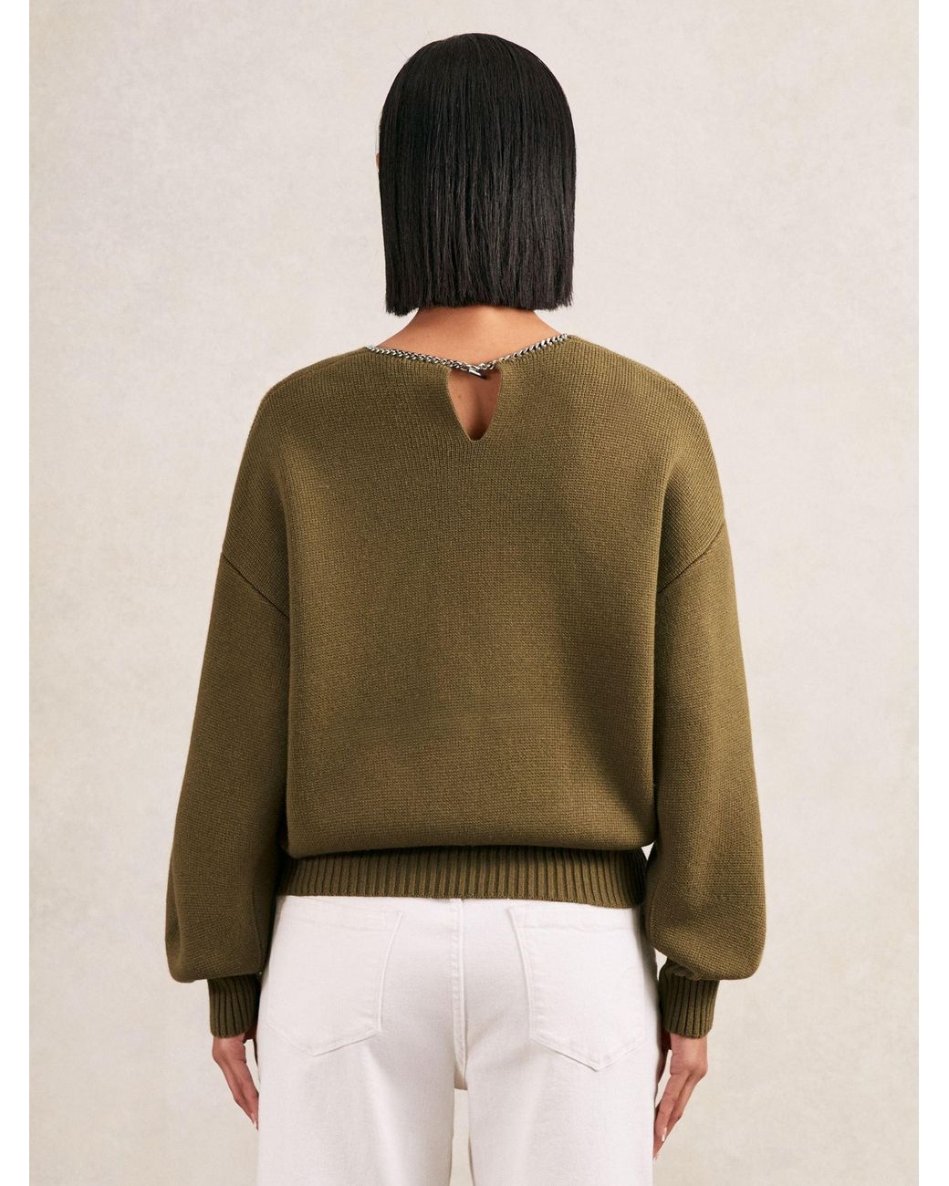 Reiss Green Wool-Blend Necklace-Trim Jumper With Cashmere