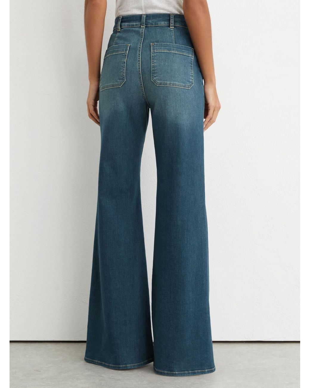Reiss Blue Mid Sakura Tall Patch-Pocket Flared Jeans