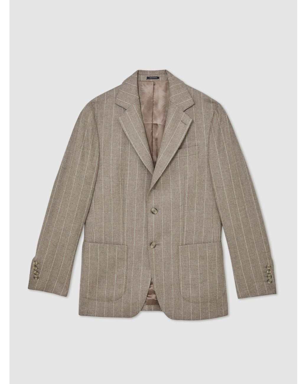 ATELIER Natural Mocha Montepuliciano Wool Single-Breasted Blazer Pinstripe Classic-Fit, Light & Cream for men