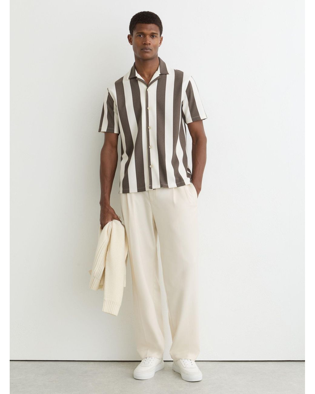 Reiss Natural Off Block-Stripe Cuban-Collar Shirt for men