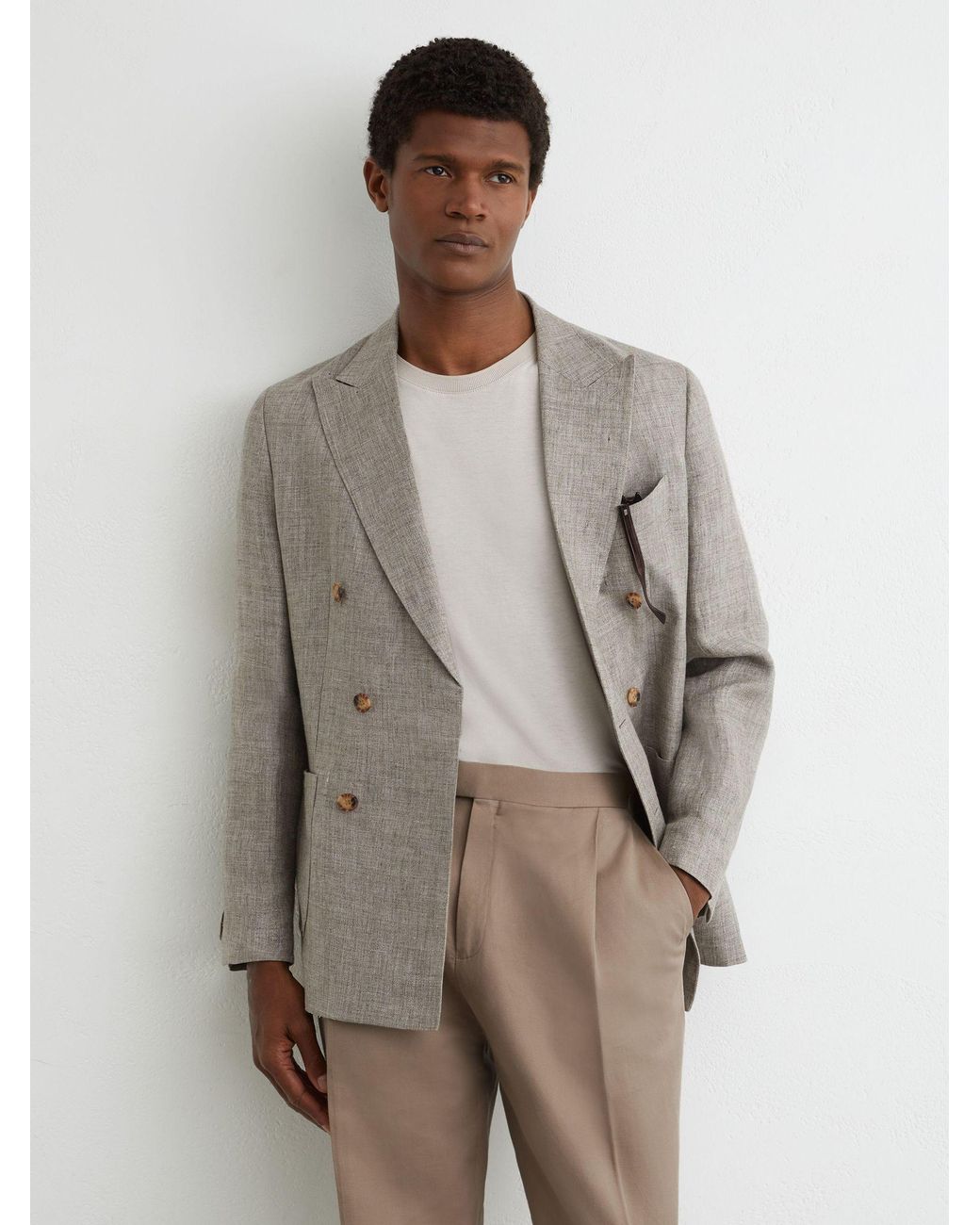 Reiss Natural Linen-Blend Side-Adjuster Tapered Trousers for men
