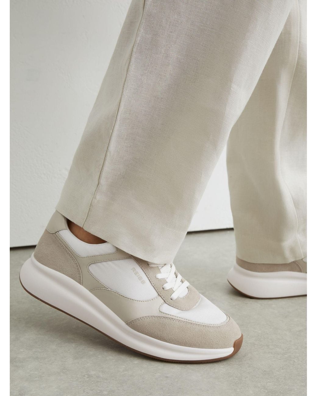 Reiss Natural Suede-Trim Runner Trainers for men