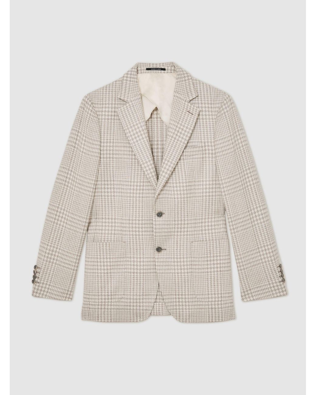 Reiss Natural Bardo - Soft Grey Cotton And Wool Single-breasted Blazer Classic-fit In Check, Us 44 for men