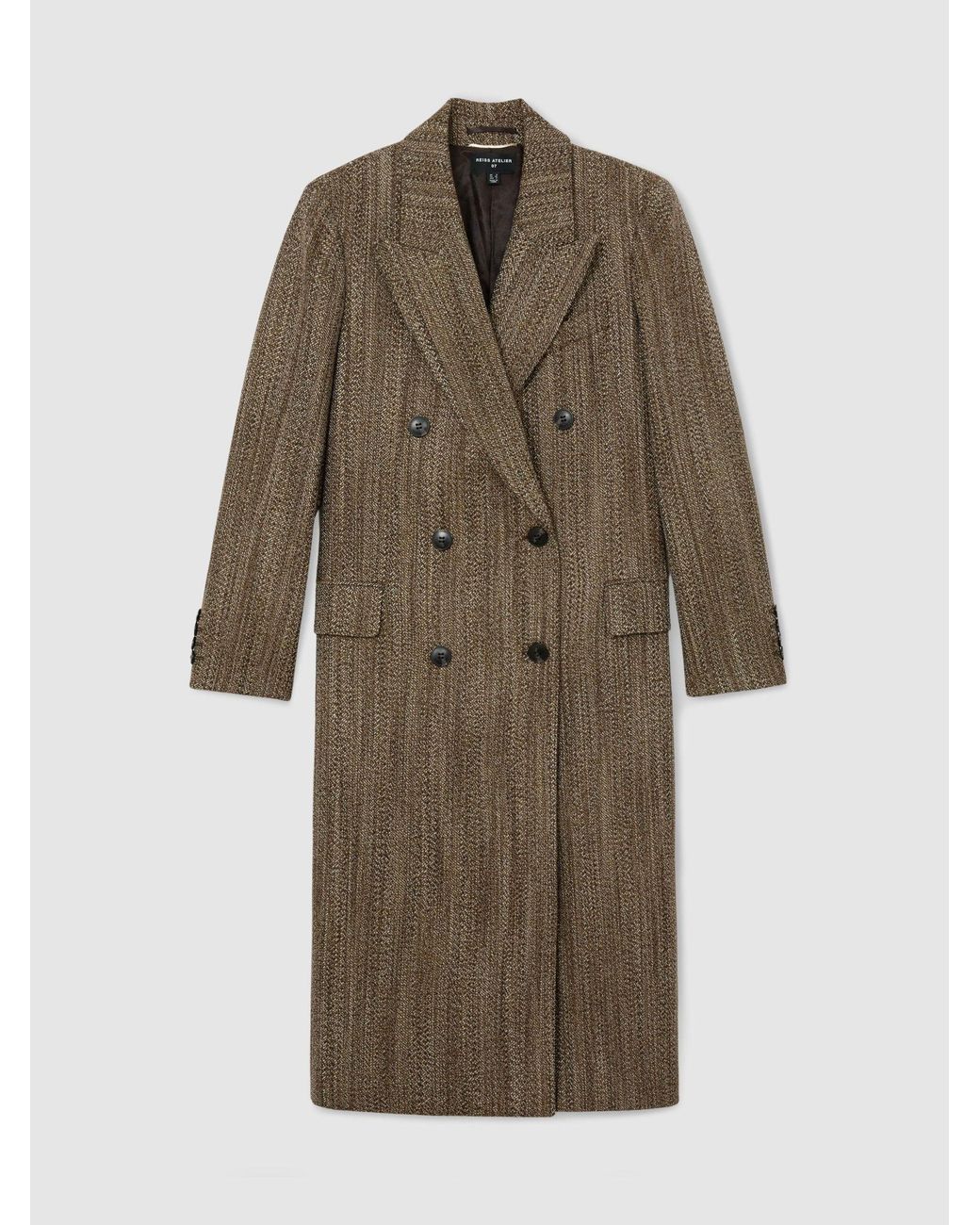 ATELIER Black Wool-Blend Textured Double-Breasted Coat