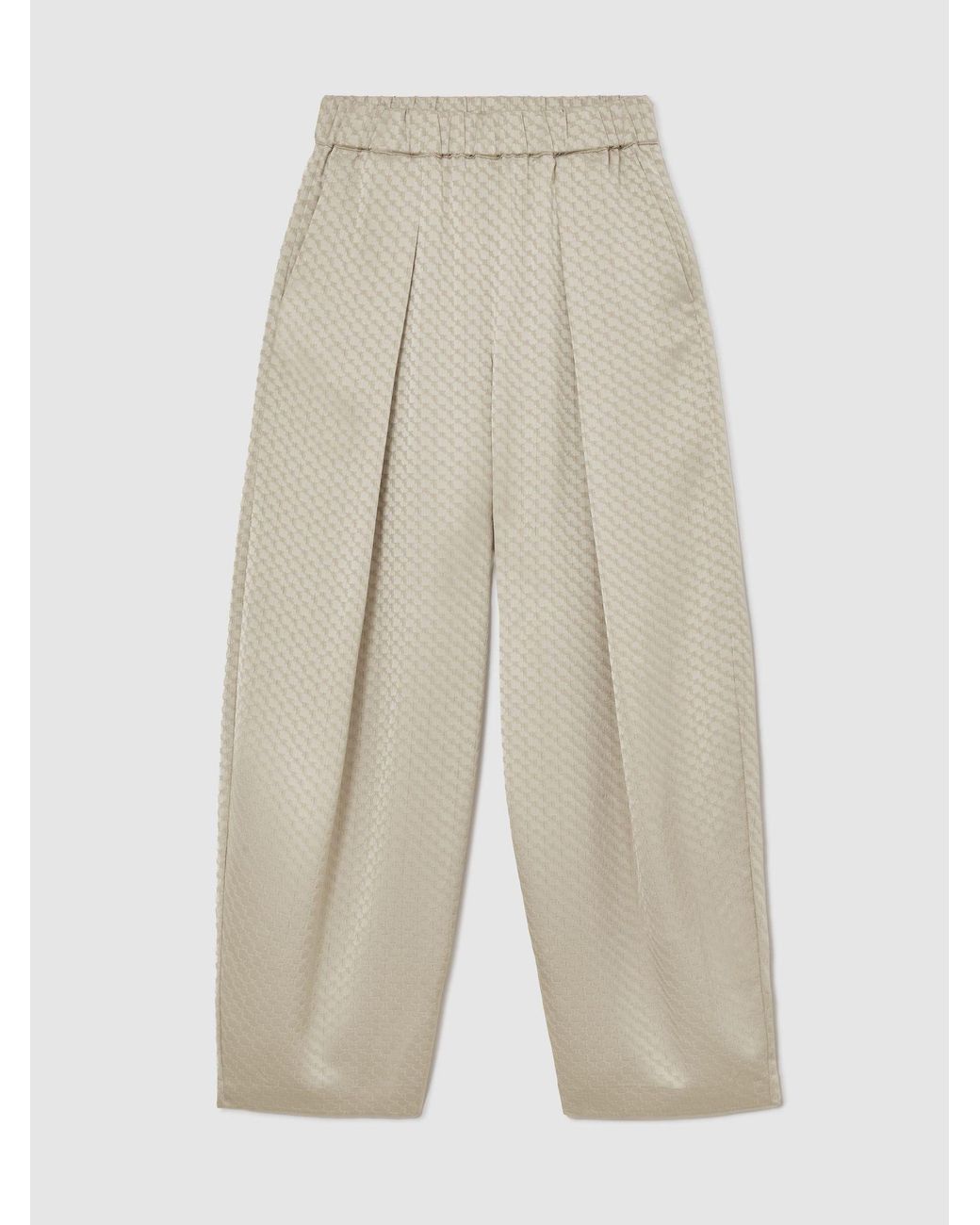 Reiss Natural Dia - Champagne Neutral Jacquard Pleated Tapered Trousers, Us 12 Regular