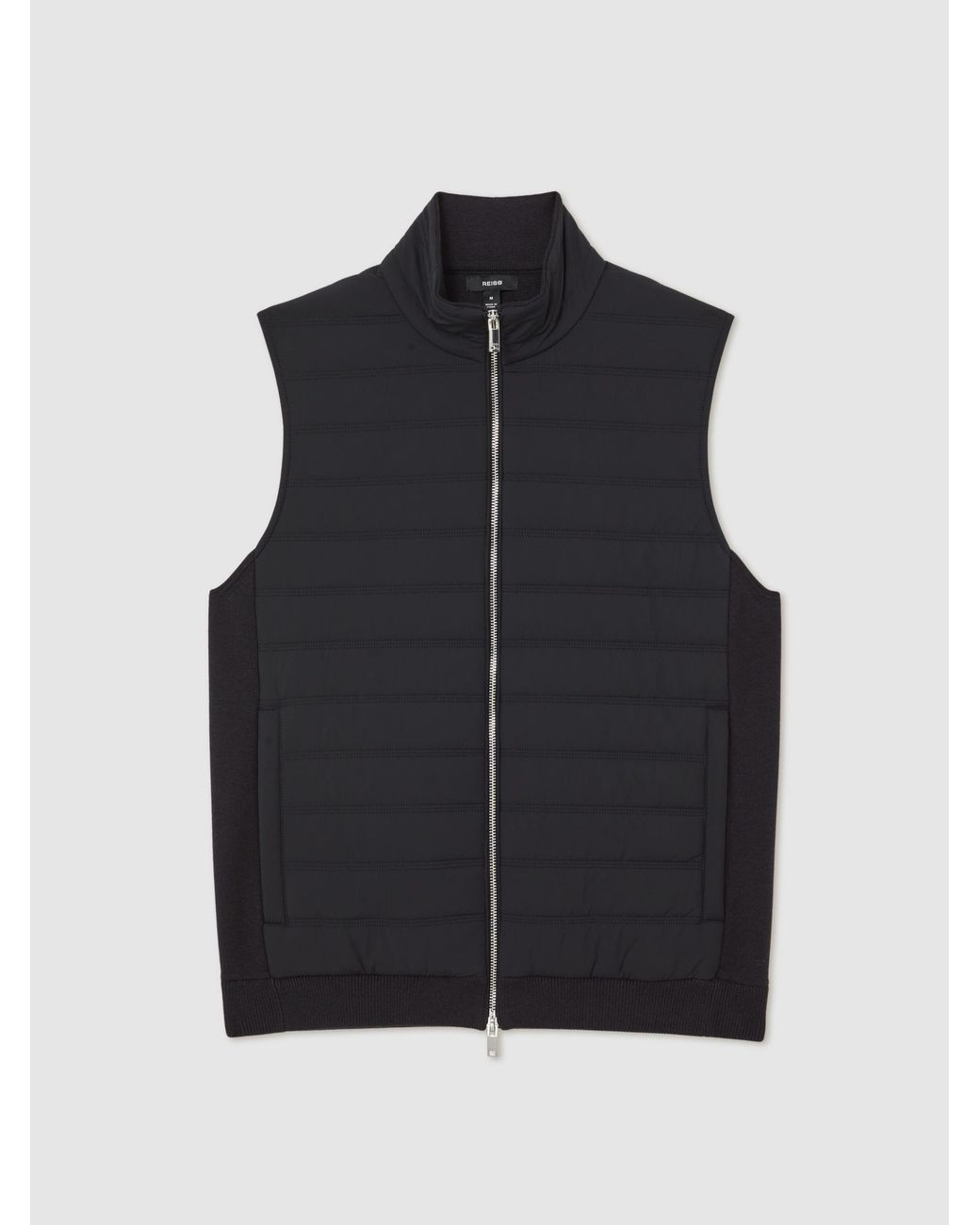 Reiss Gray Newford Funnel-Neck Quilted Knit Gilet for men