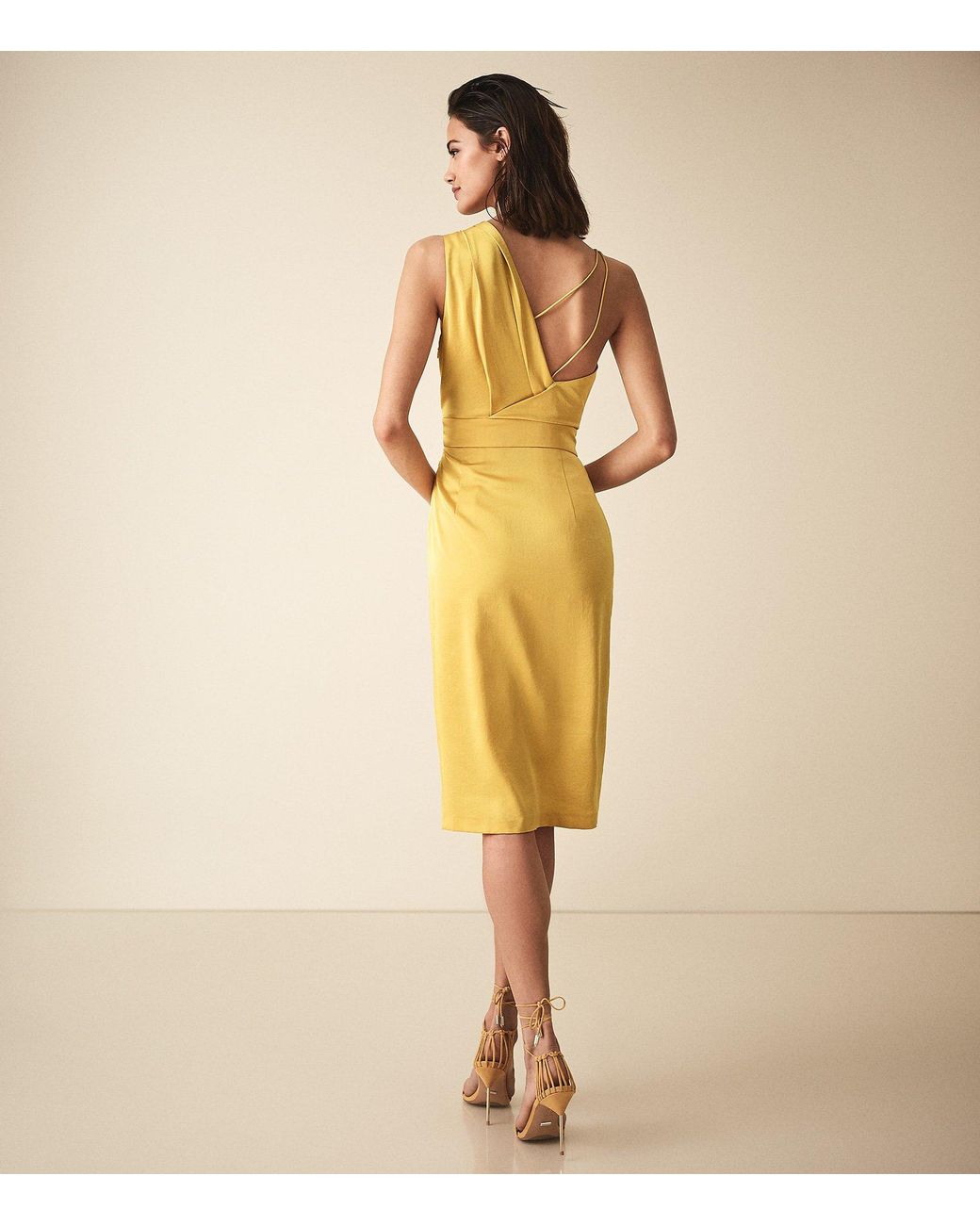 Reiss Sara - One Shoulder Cocktail Dress in Yellow | Lyst