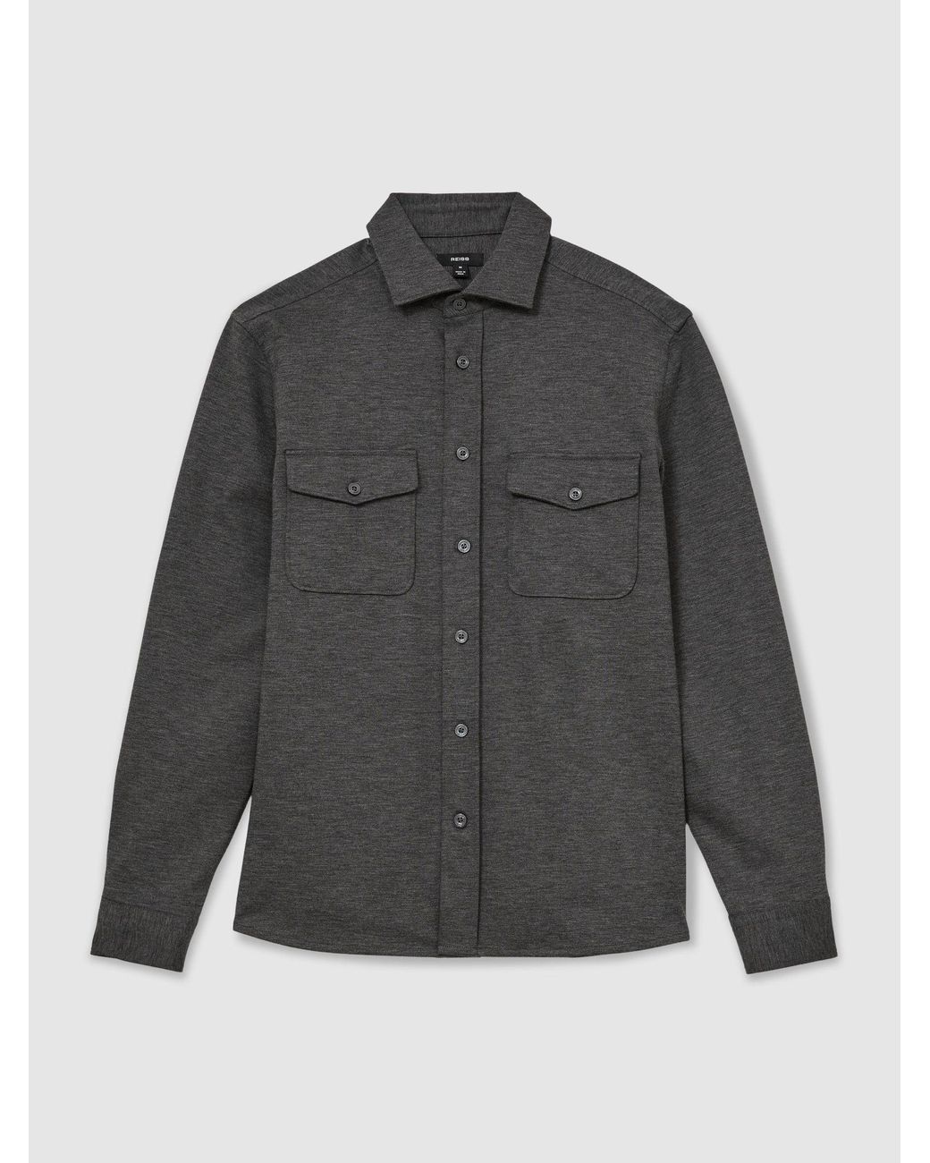 Reiss Gray Twin-Pocket Button-Through Overshirt for men