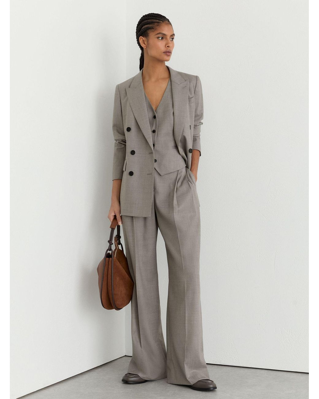 Reiss Gray Wool-Blend Tailored Waistcoat