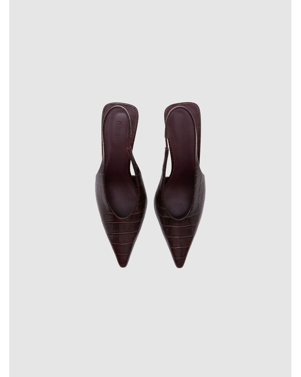 Reiss Red Leather Croc-Effect Slingback Mid-Heel Court Shoes
