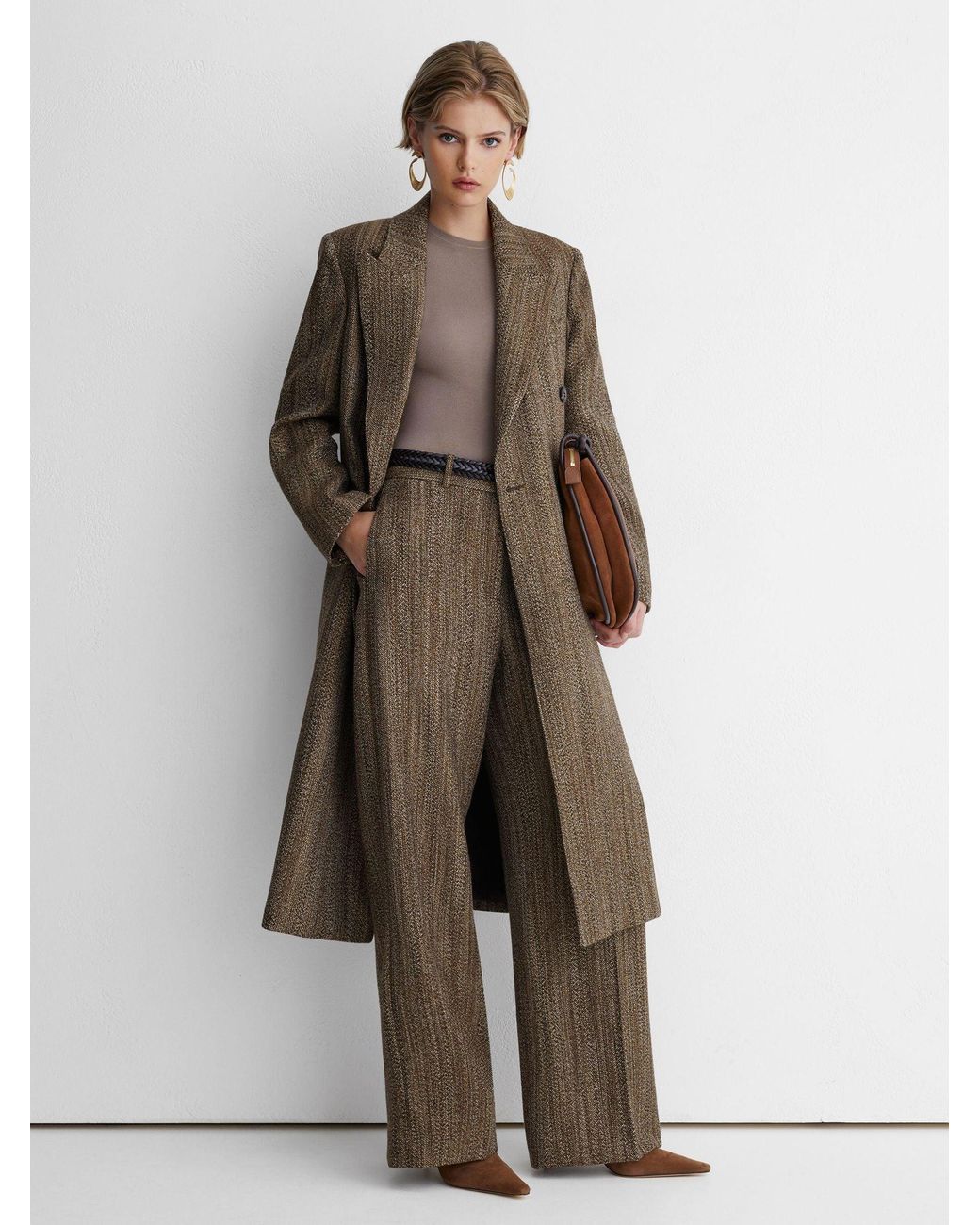ATELIER Black Wool-Blend Textured Wide-Leg Trousers