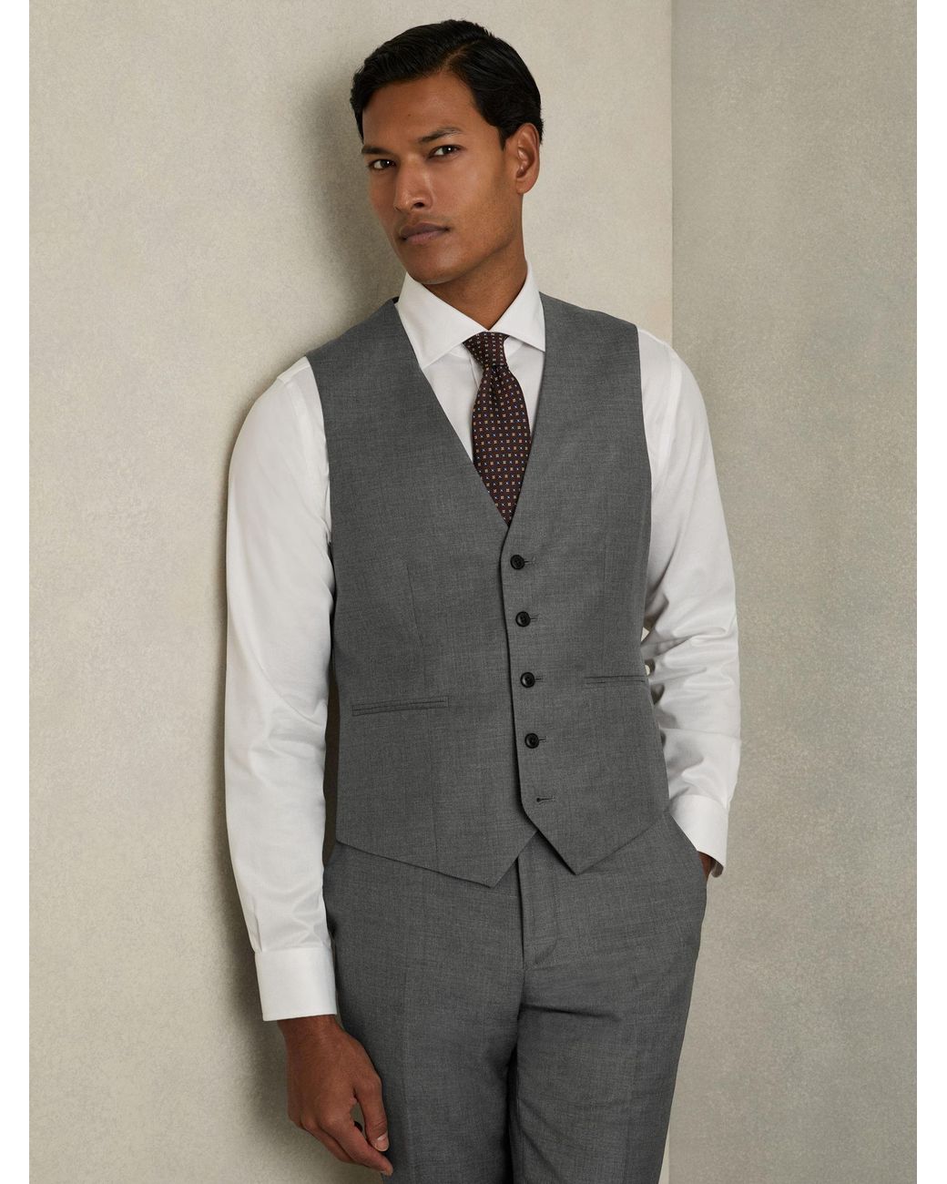 Reiss Gray Slim-Fit Wool Suit Waistcoat for men