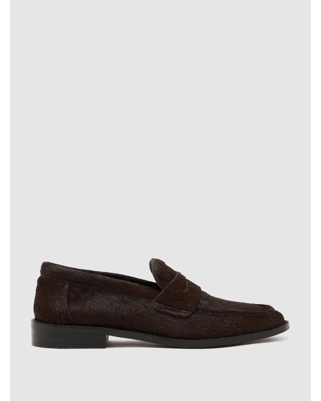 Reiss Black Leather Pony-Effect Loafers