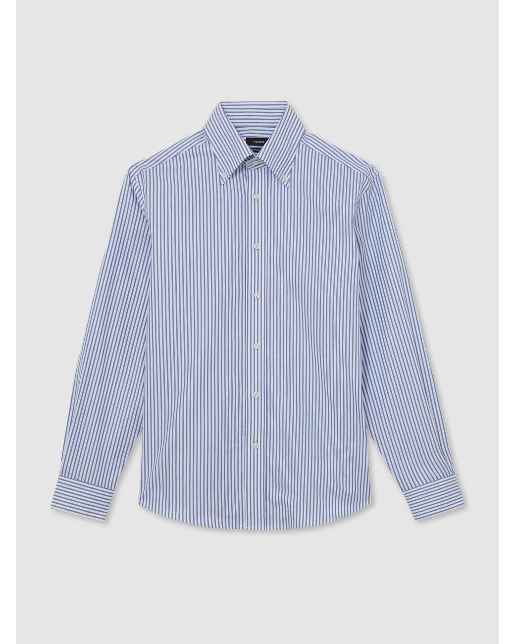 Reiss Blue Stripe Cotton Striped Button-Down Shirt Regular-Fit for men