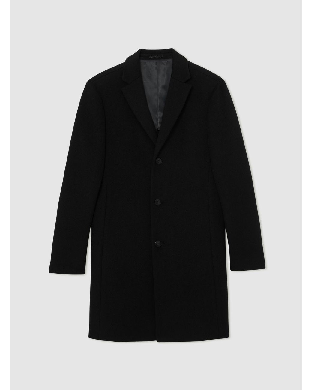 Reiss Black Gable Wool-Blend Single-Breasted Overcoat for men