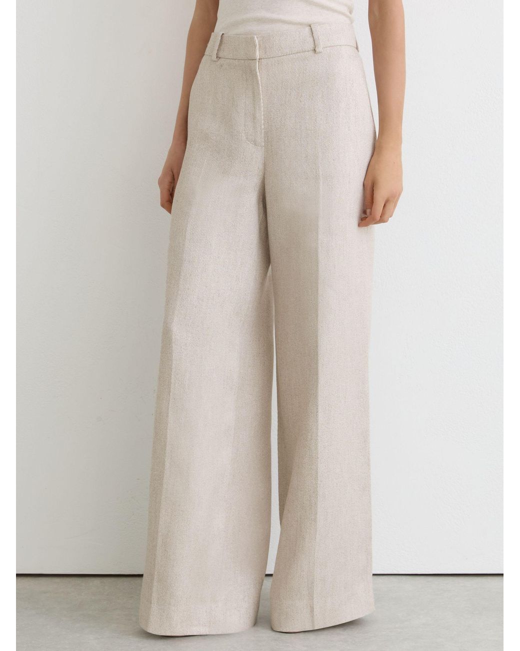Reiss White Neutral Nolah Petite Linen-Blend Textured Wide-Leg Trousers