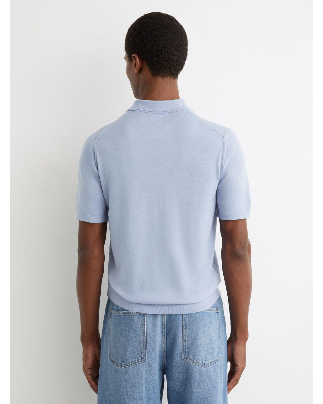 Reiss Blue Merino Wool Short-Sleeve Polo Shirt for men