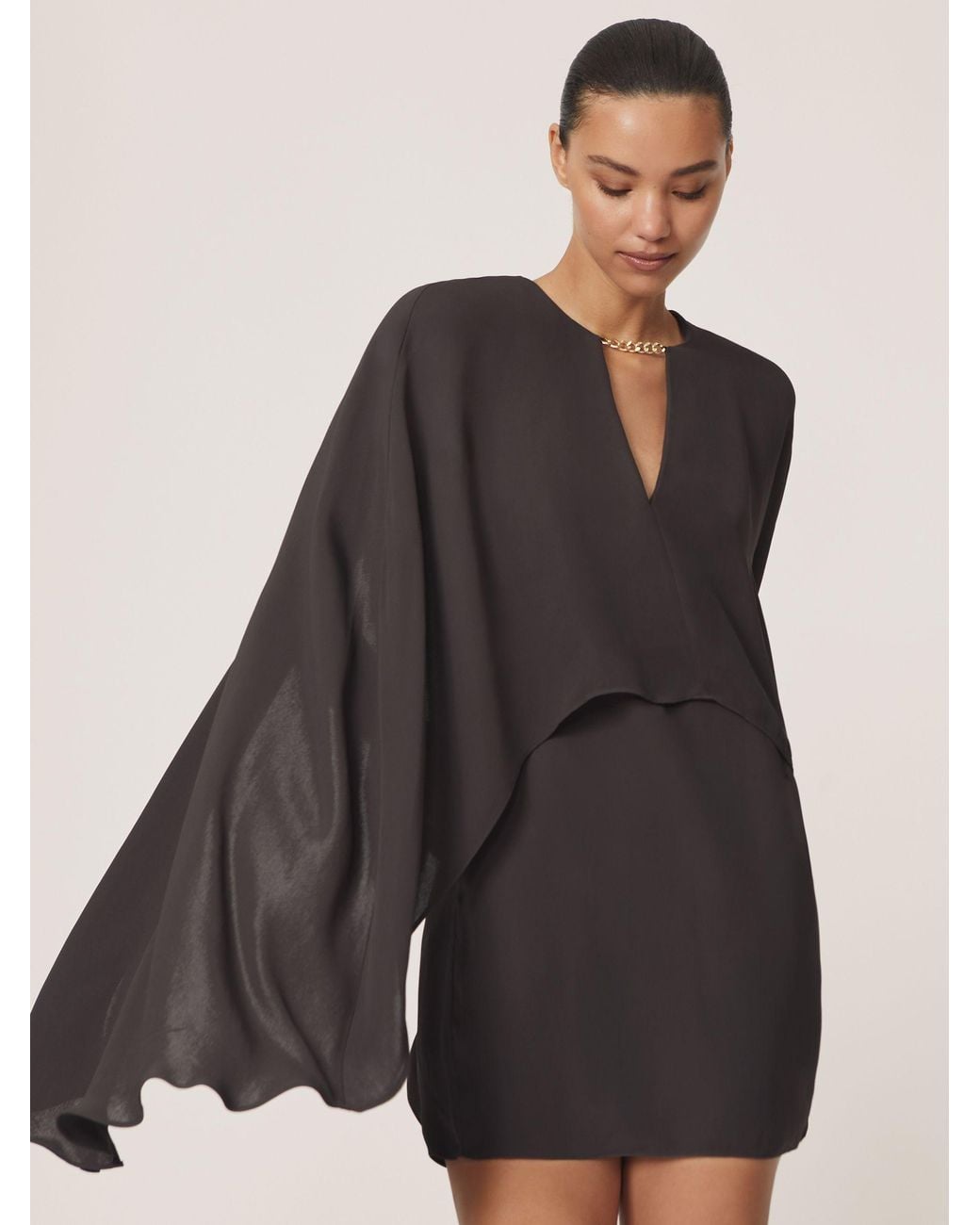 Reiss Black Chain-Detail Cape Mini Dress