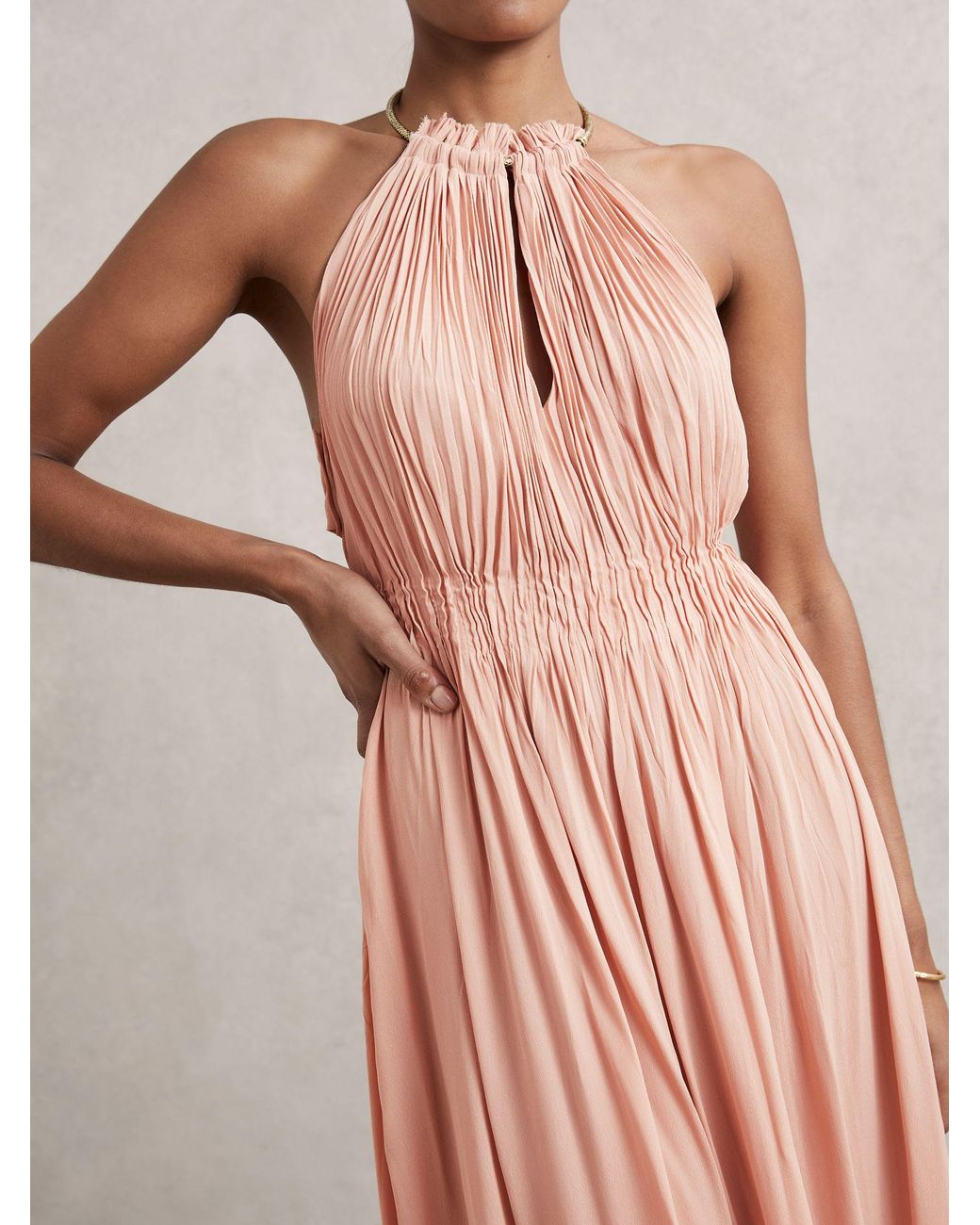 Reiss Vinnie - Pink Ring-detail Halterneck Maxi Dress, Us 10