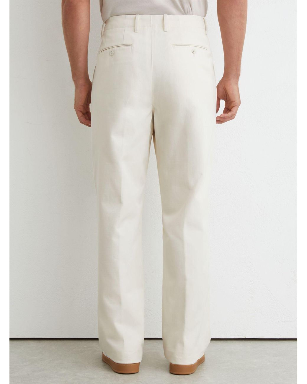 Reiss White Cotton Slub Pleated Relaxed-Fit Trousers for men
