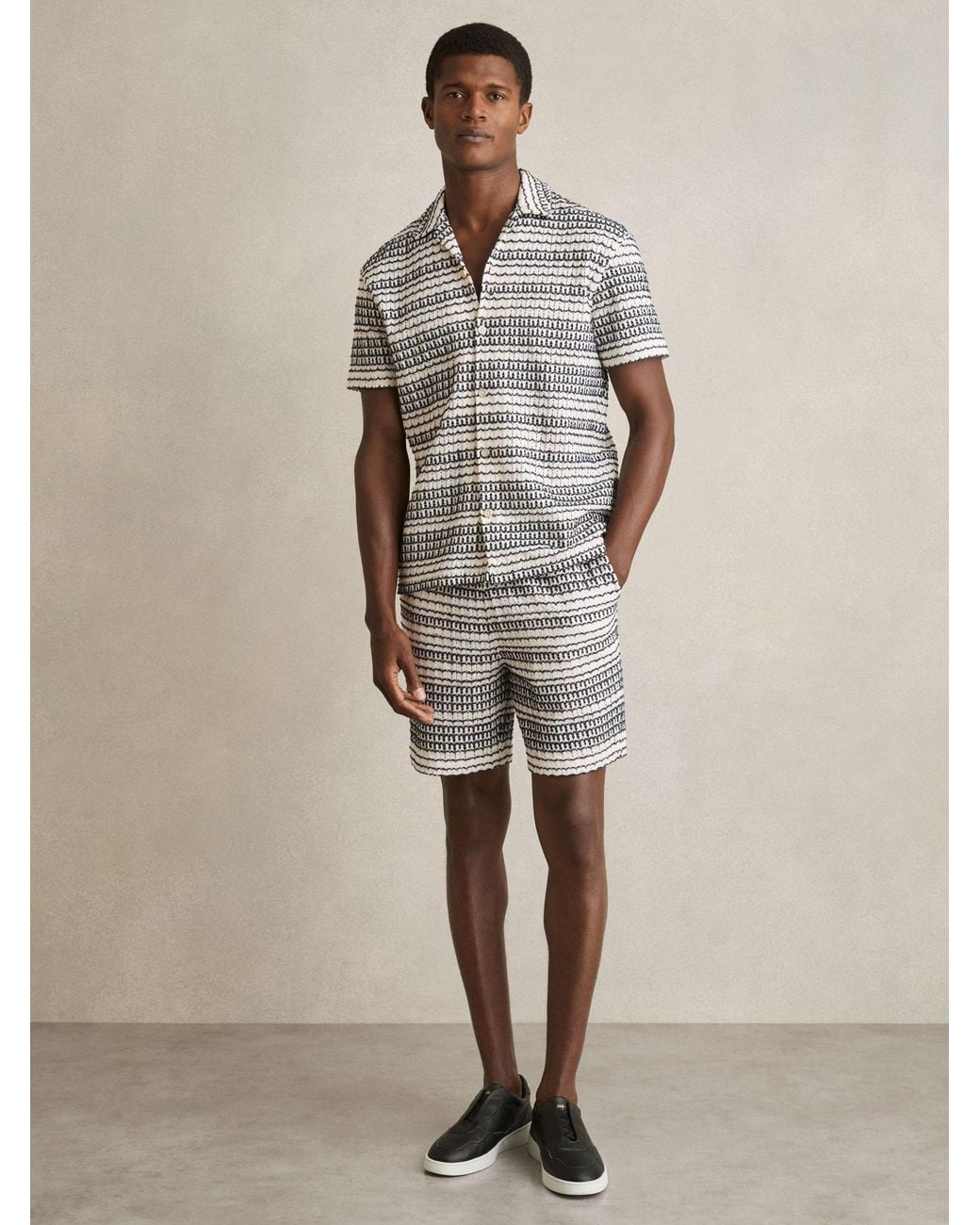 Reiss Natural Haze Crochet Drawstring Shorts for men