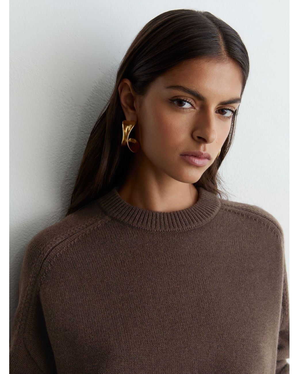 Reiss Brown Wool-Cashmere Crew-Neck Raglan Jumper