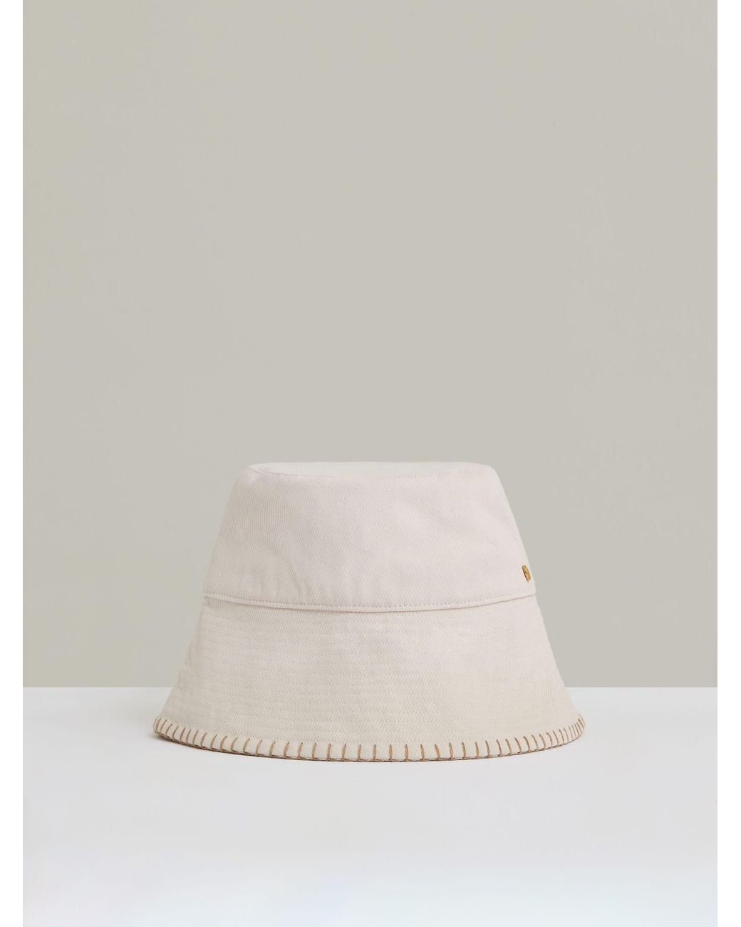 Reiss Natural Off Winnie Cotton Blanket-Stitch Bucket Hat