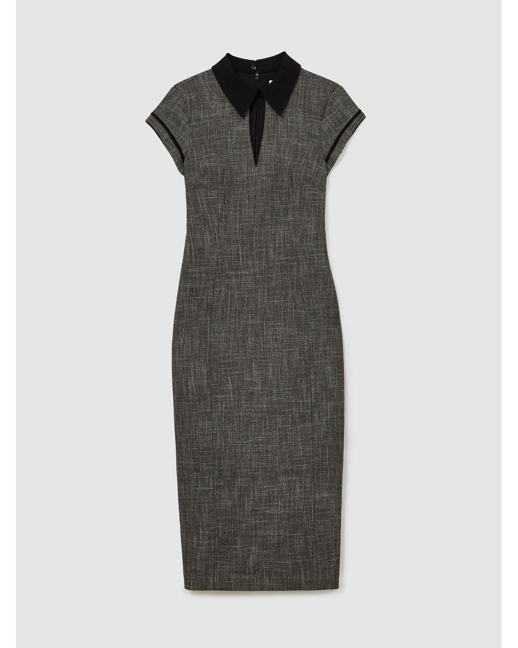 Reiss Gray Collared Fitted Midi Dress