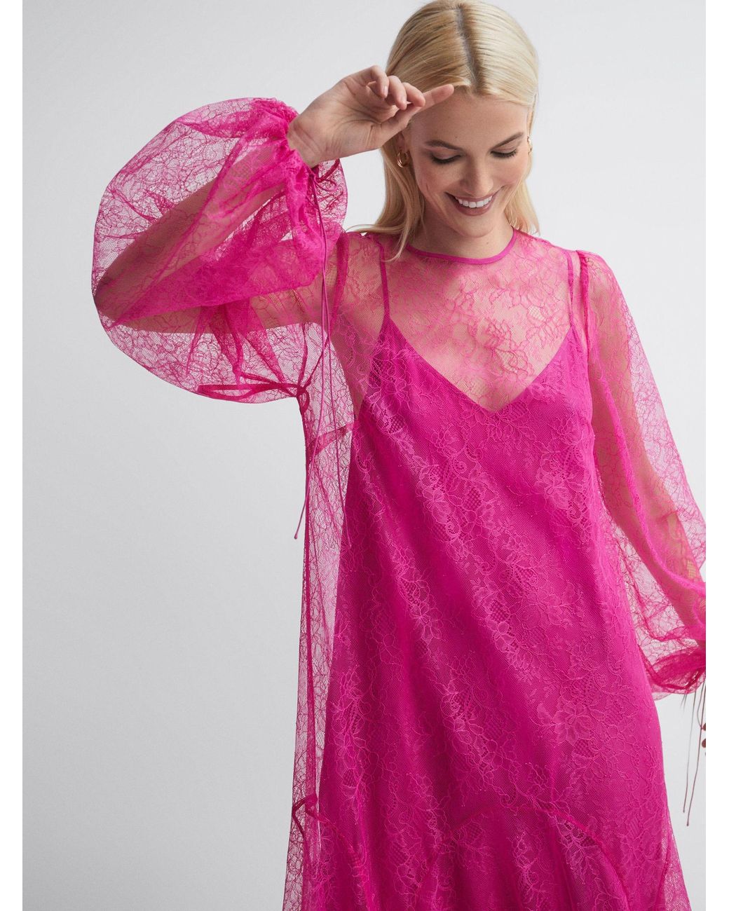 florere lace midi dress Lace Detail Puff Sleeve Cotton Midi Dress Florere
