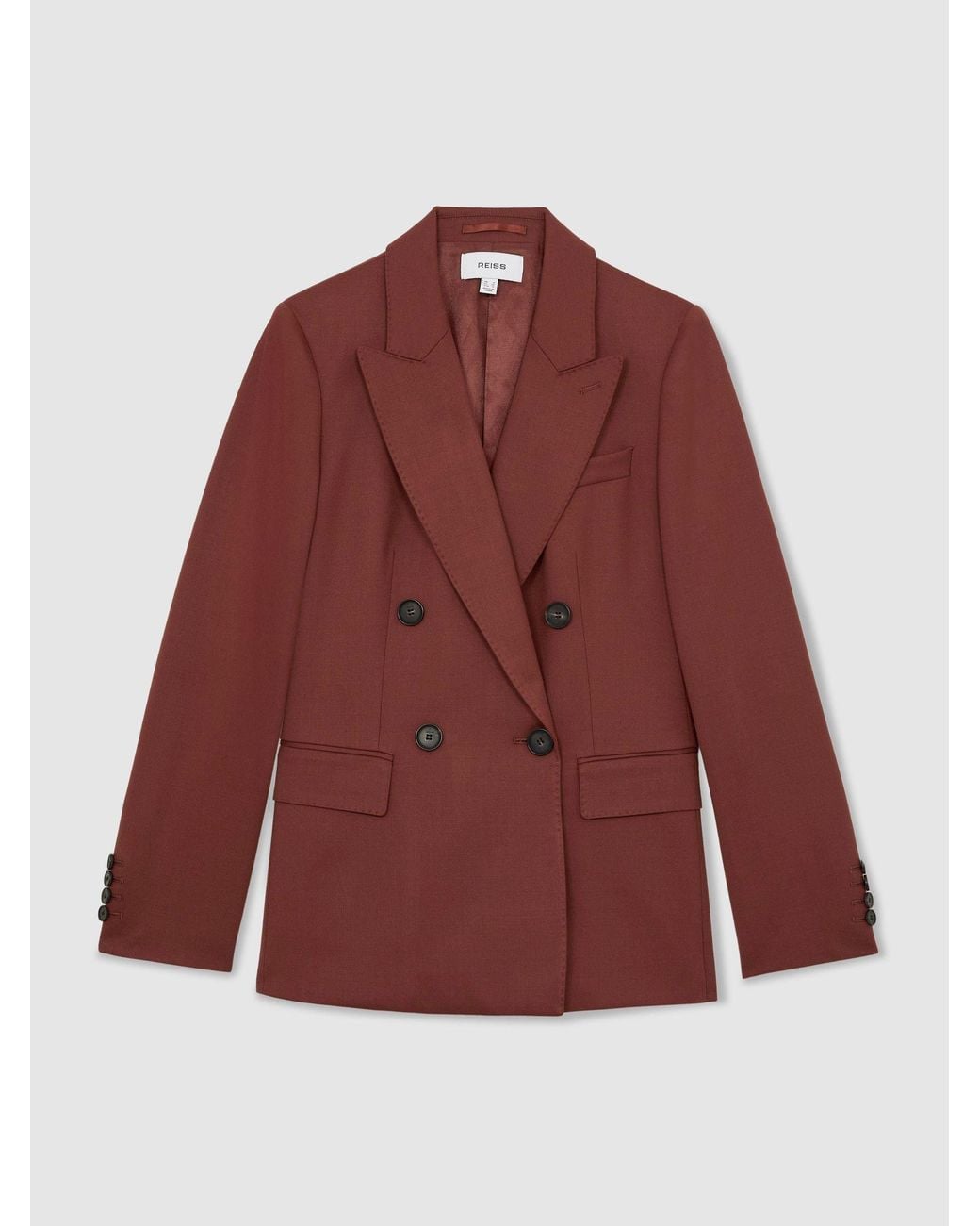 Reiss Brown Wool-Blend Double-Breasted Suit Blazer
