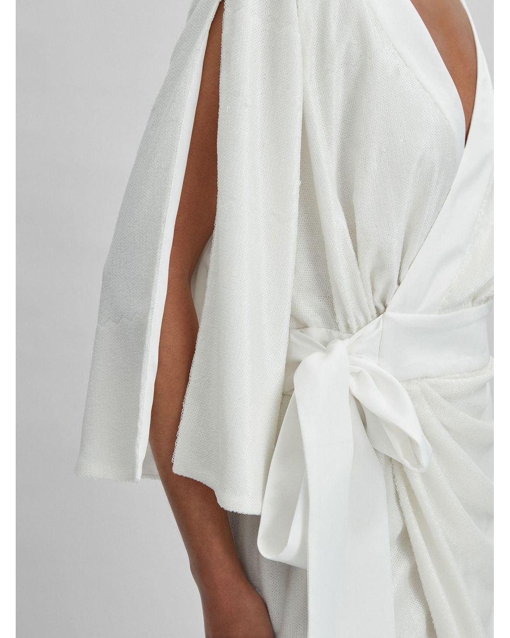 Halston Heritage White Sequin Side Tie Mini Dress, & Camel