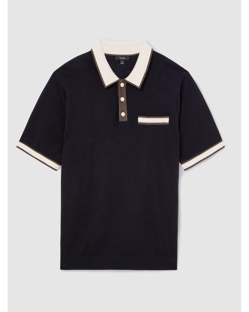 Reiss Black Merino Wool Contrast-Trim Polo Shirt for men