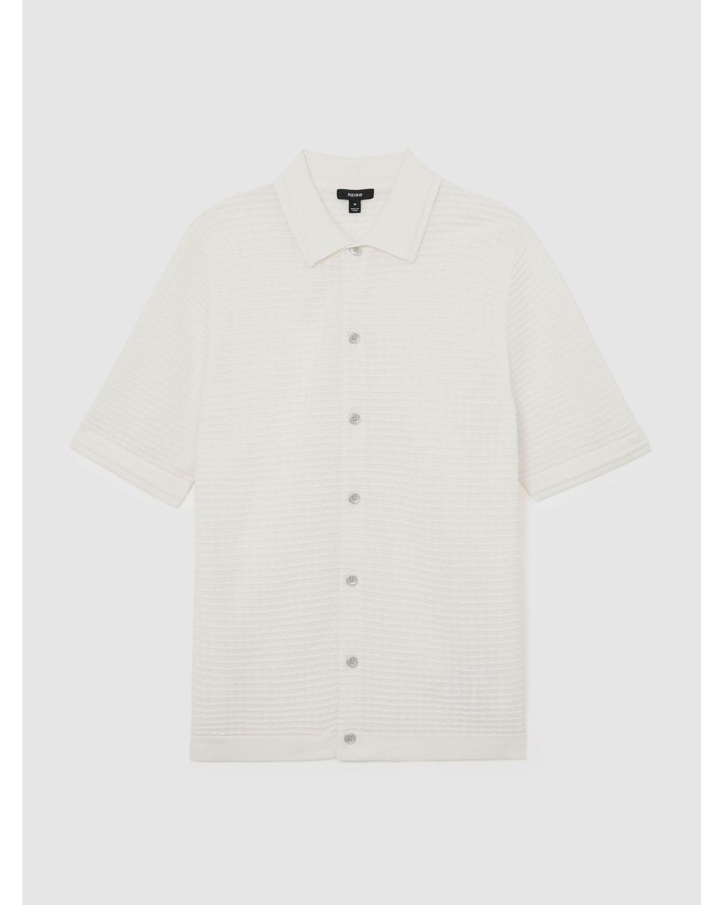 Reiss White Textured-Knit Button-Through Shirt for men