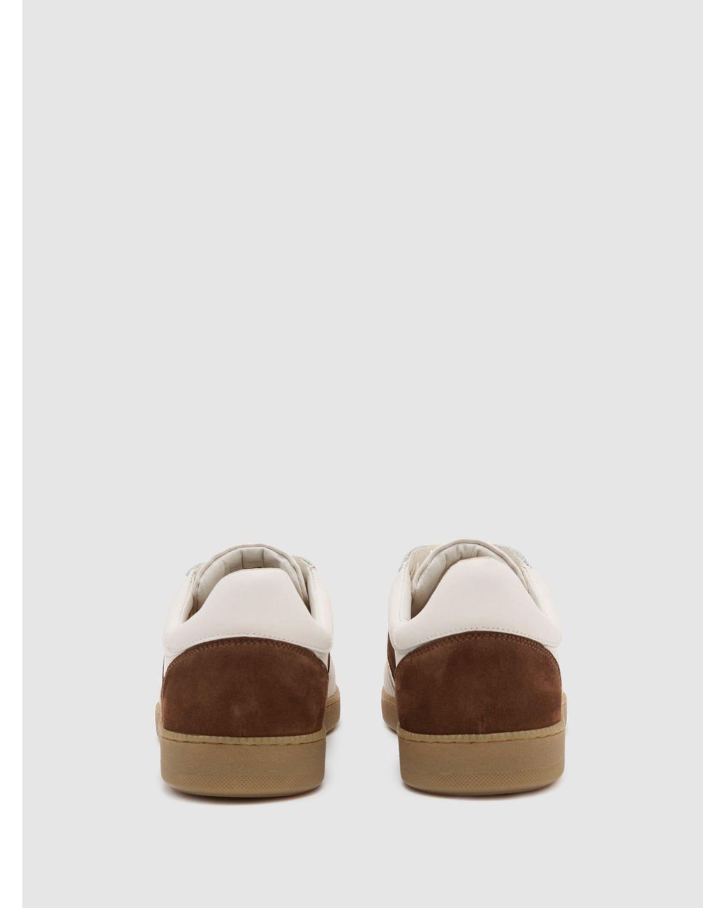 Reiss White Tan Suede And Leather Colour-Block Runner Trainers