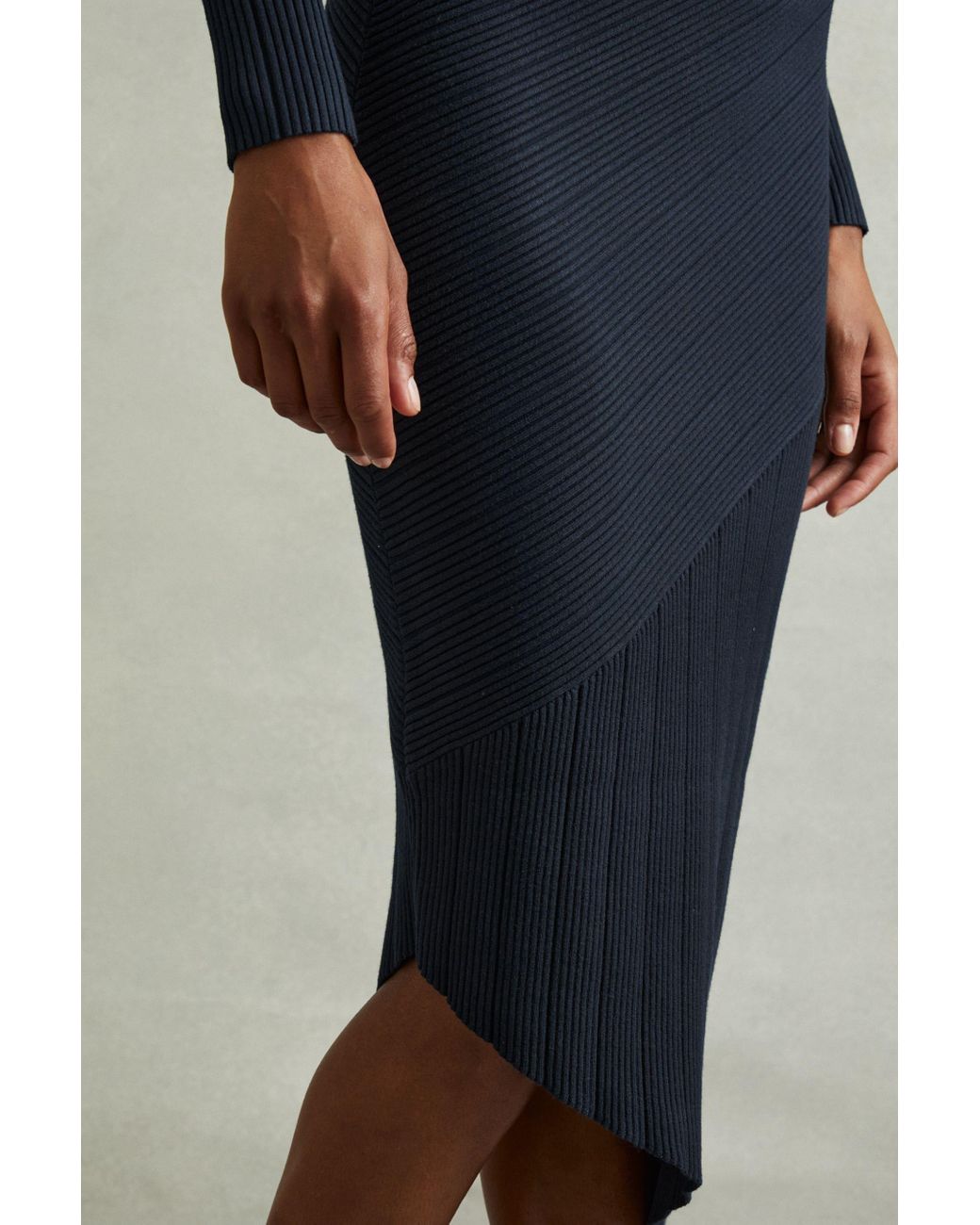 Reiss asymmetric fashion midi dress blue