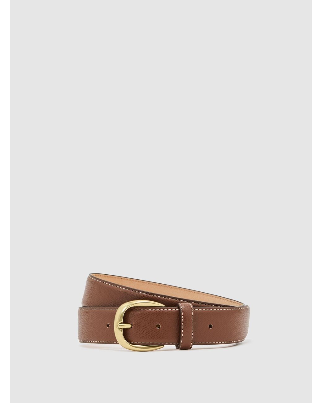 Reiss Natural Pierced-Leather Curved-Buckle Belt for men
