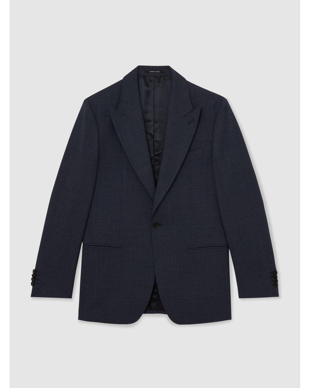 Reiss Black Fibre Airforce Tailored Fit Virgin Wool Textured Single-Breasted Blazer, Dark for men