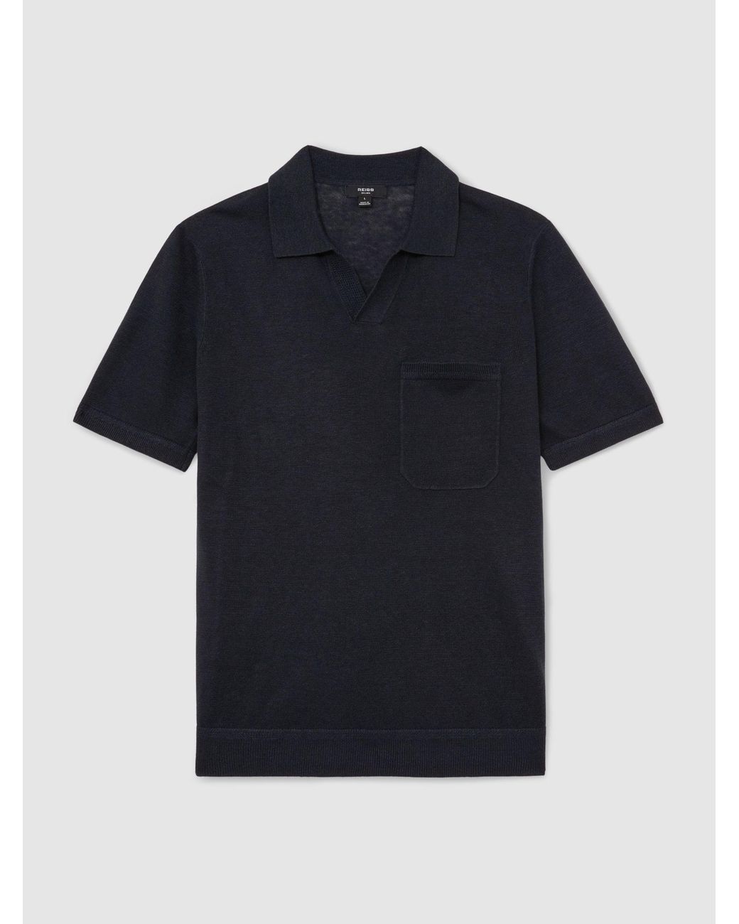 Reiss Black Fairmont - Navy Linen Open-collar Knit Polo Shirt, L for men