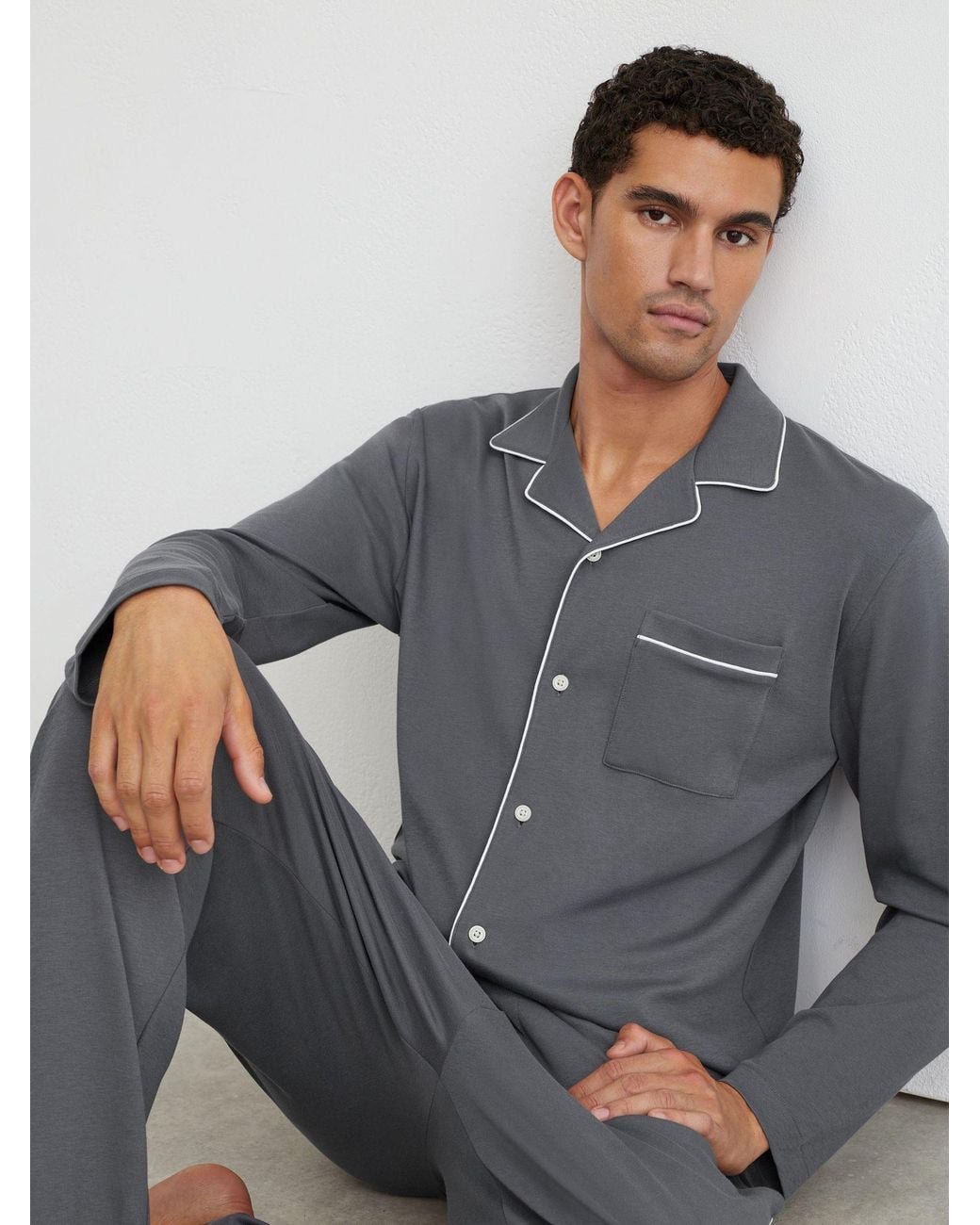 Reiss Gray Aubrey Cotton Jersey Piped Pyjama for men