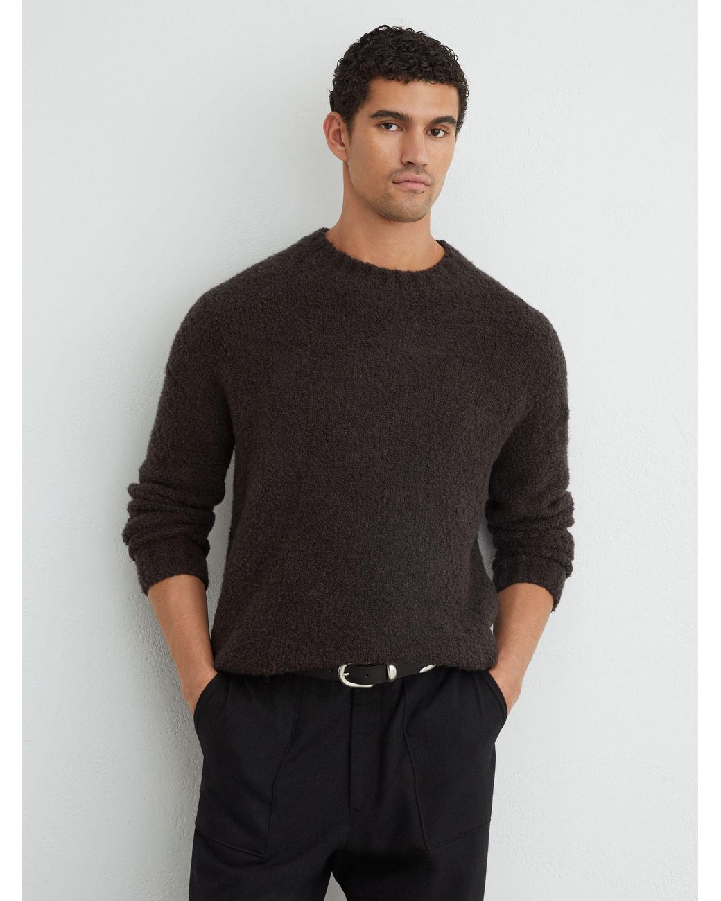 Reiss Black Wool-Cashmere Bouclé Square-Knit Jumper for men