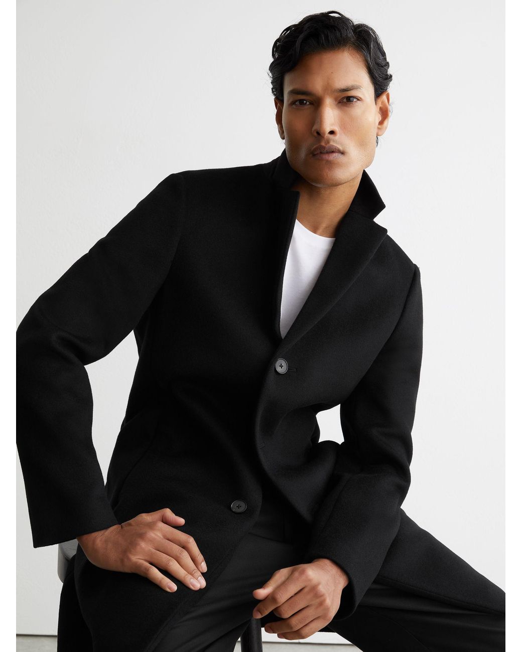 Reiss Black Gable Wool-Blend Single-Breasted Overcoat for men