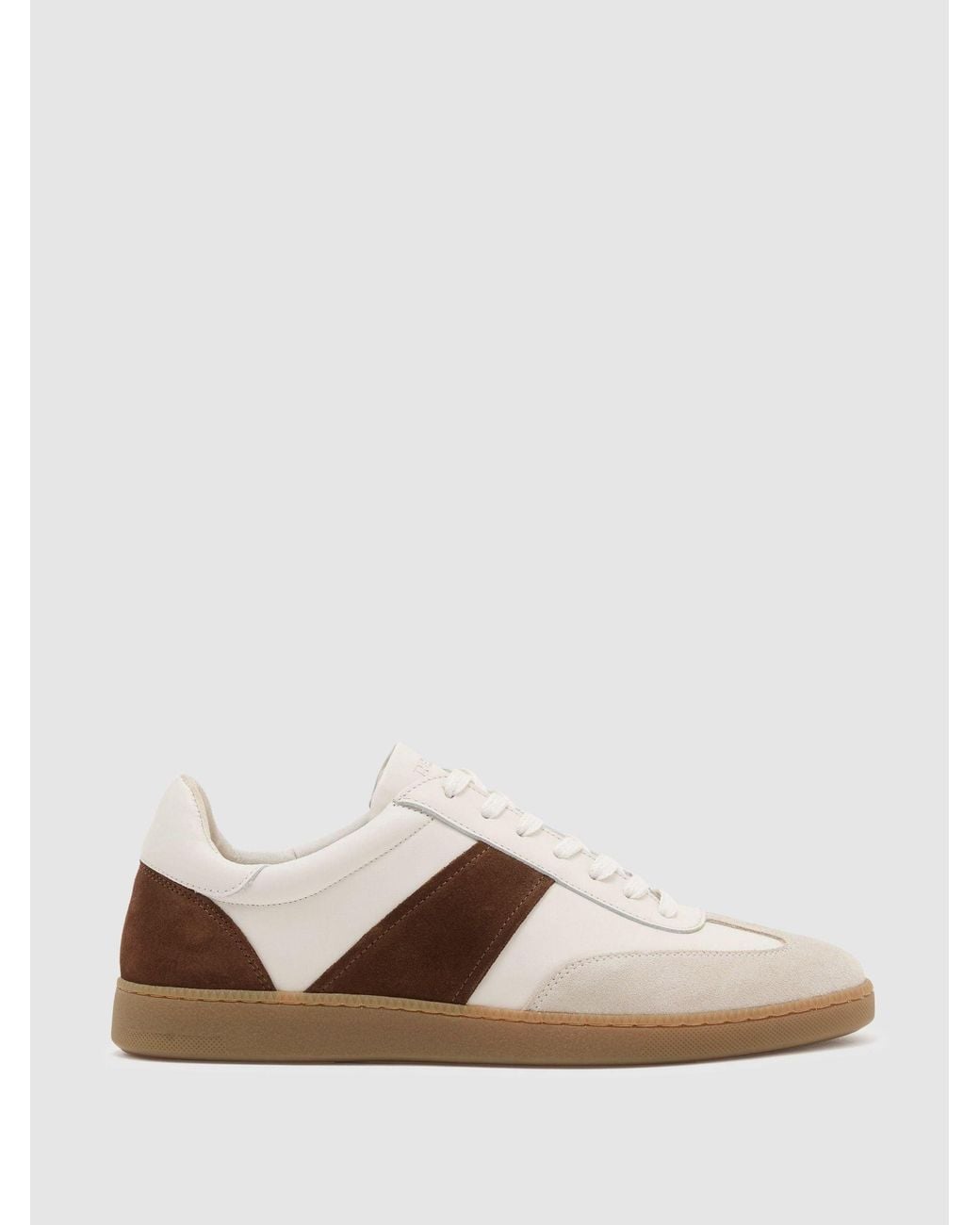 Reiss White Tan Suede And Leather Colour-Block Runner Trainers