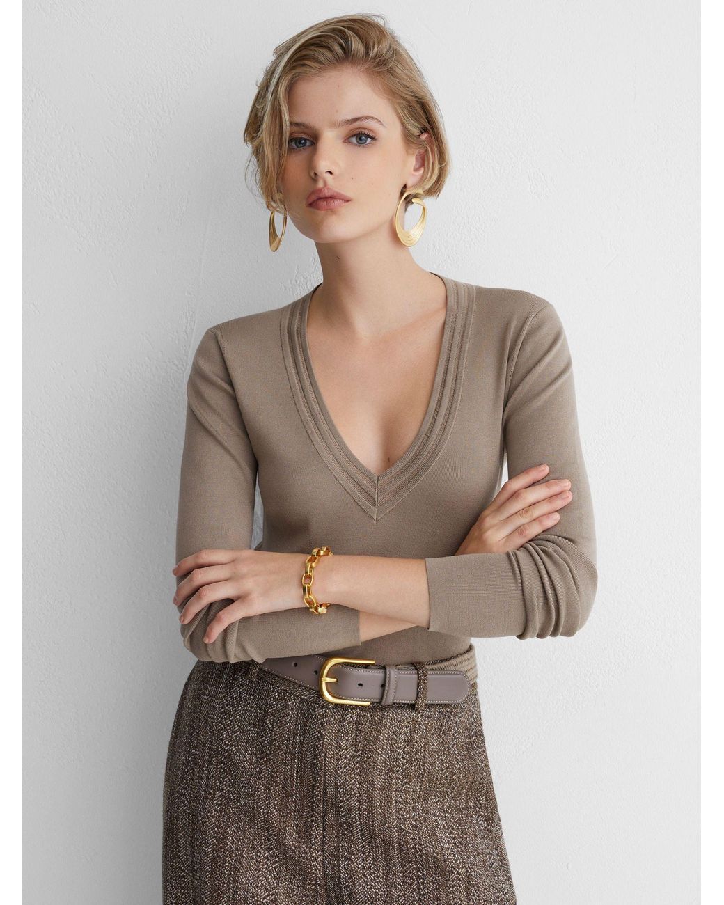 ATELIER Gray Silk-Blend Knit V-Neck Jumper