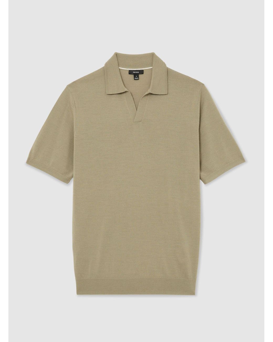 Reiss Green Merino Wool Open-Collar Polo Shirt for men