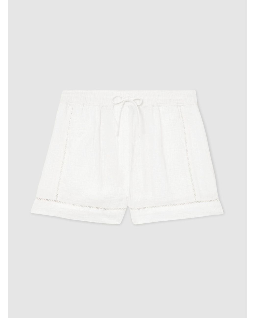 Reiss White Cotton Cheesecloth Stitch-Detail Shorts