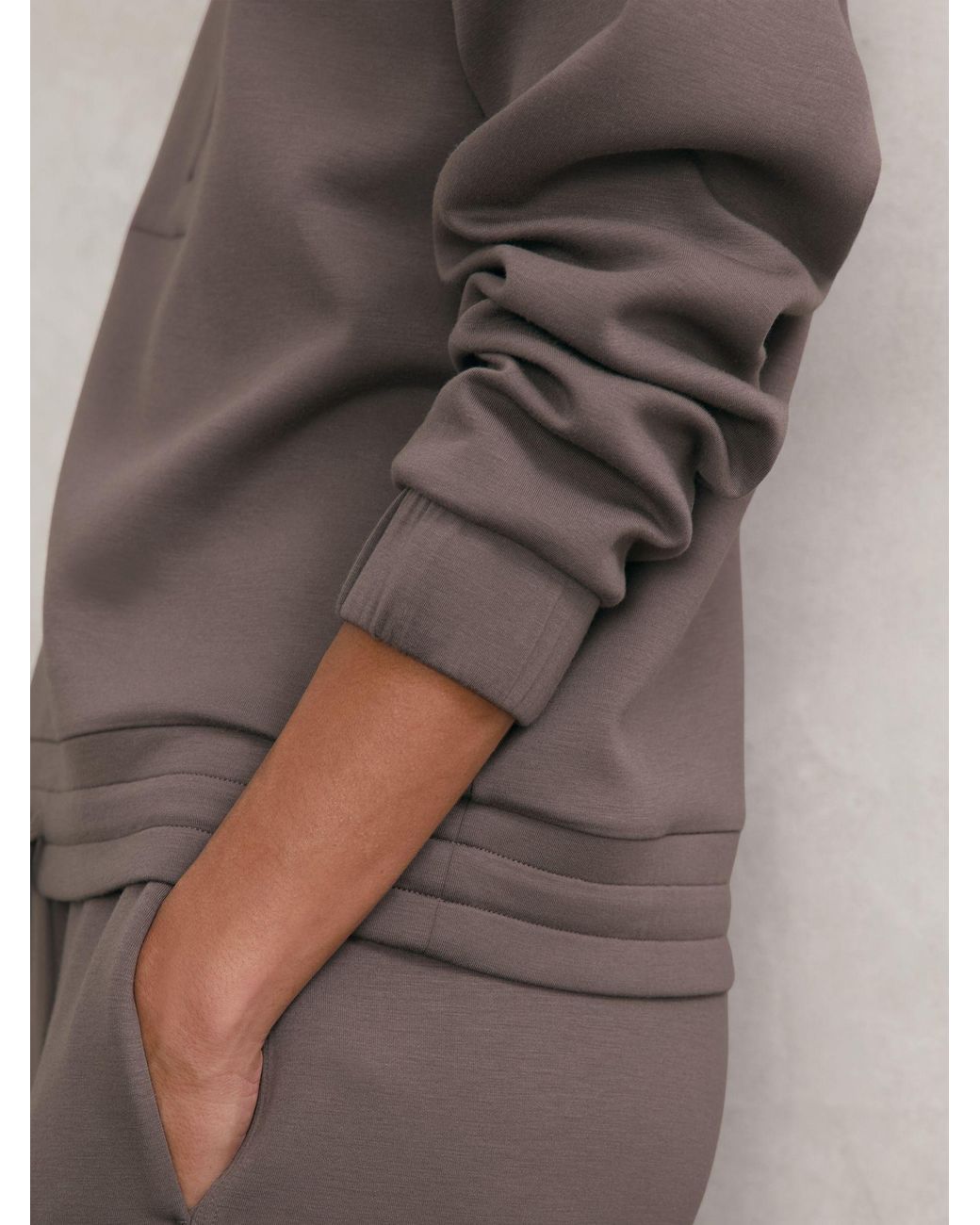 Reiss Laney - Taupe Brown Premium Interlock Half-zip Sweatshirt, Xs (us 2)