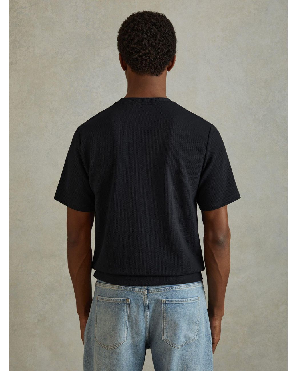 Reiss Blue Wick Textured Crew-neck T-shirt for men