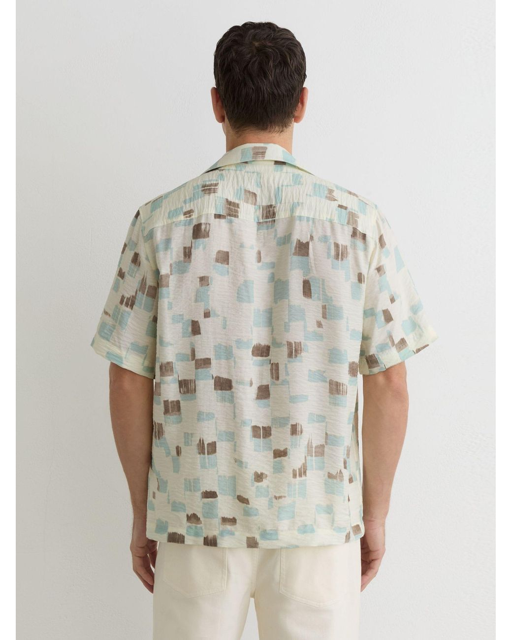 Reiss White Brushstroke-Print Cuban-Collar Shirt for men