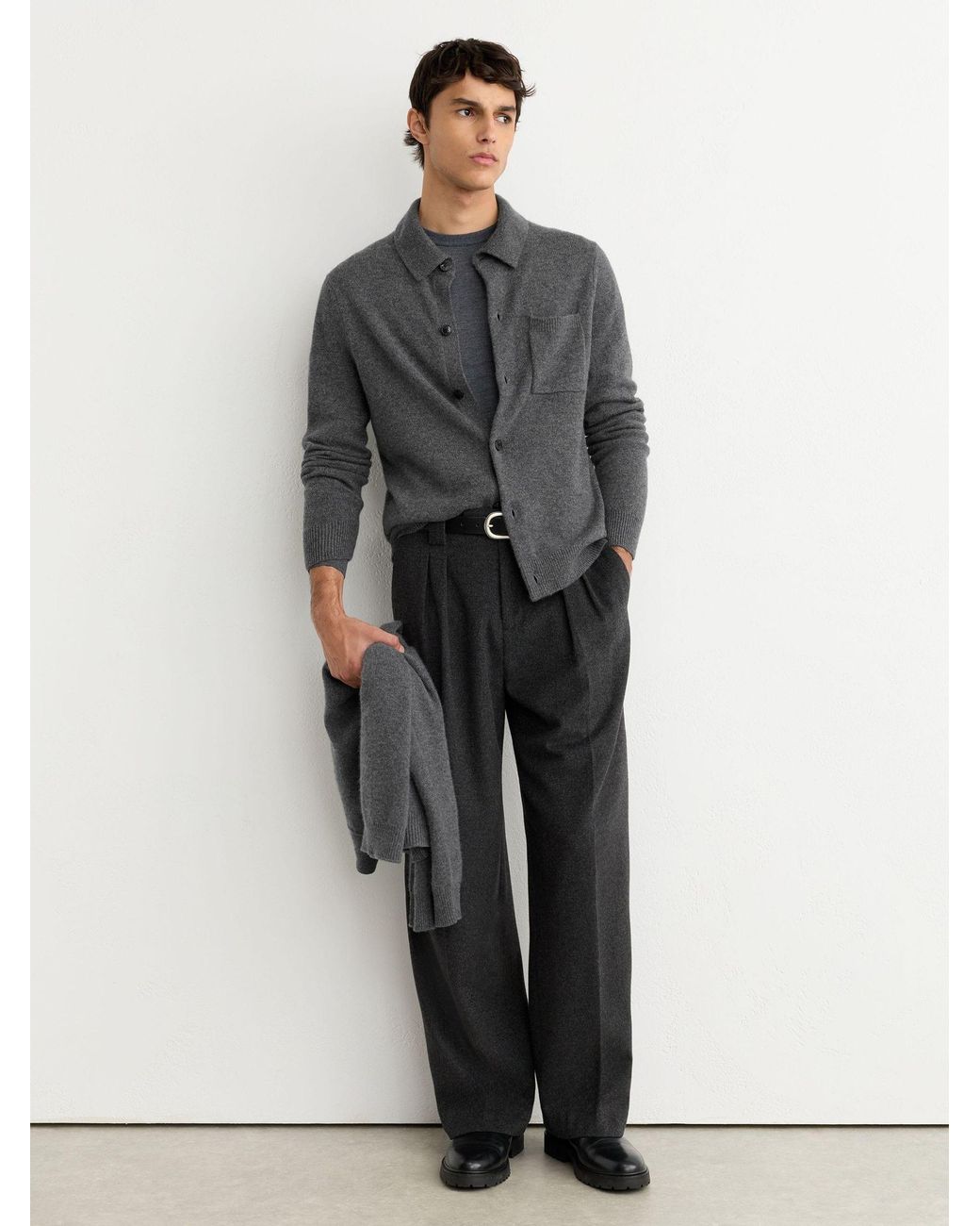 Reiss Gray Wool-Cashmere Knitted Overshirt for men